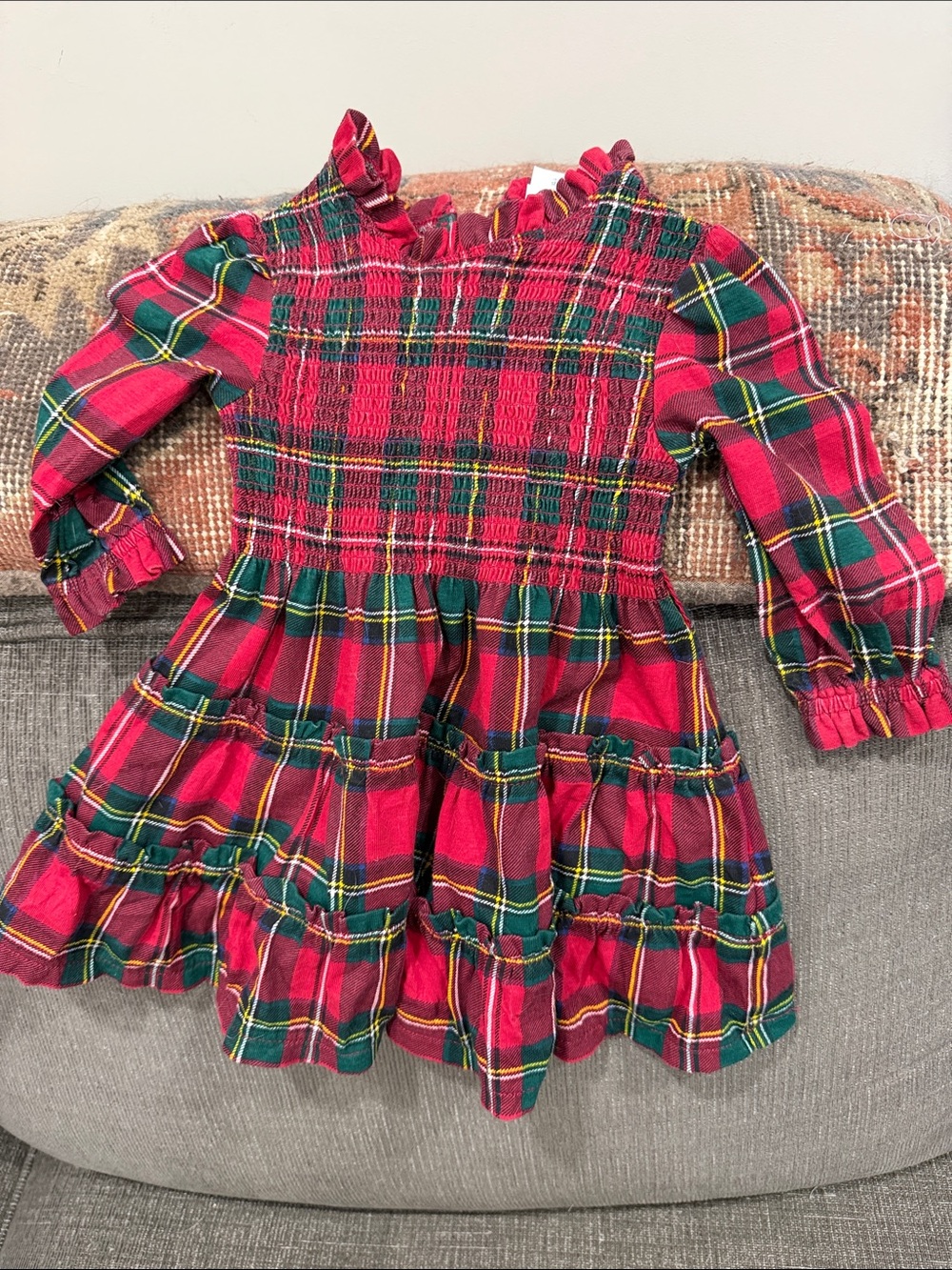 Ralph Lauren Red and Green Plaid Smocked Ruffle Dress